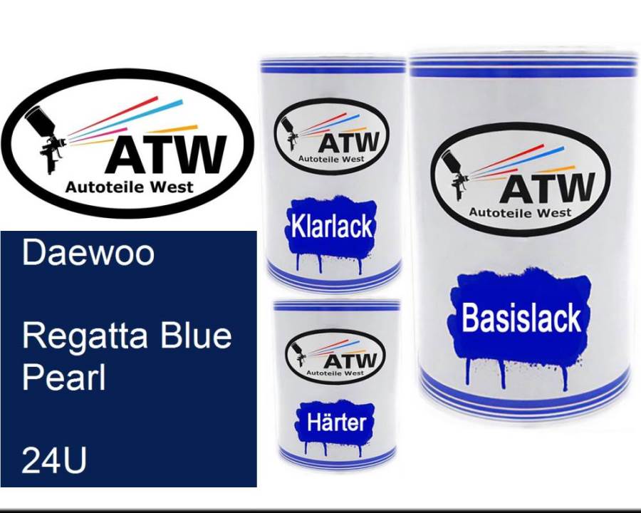 Daewoo, Regatta Blue Pearl, 24U: 500ml Lackdose + 500ml Klarlack + 250ml Härter - Set, von ATW Autoteile West.